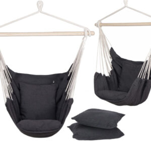 Fotel wiszący krzesło brazylijskie huśtawka z poduszkami BOHO czarny