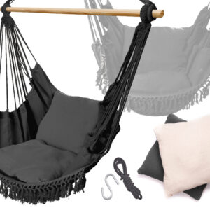 Hamak brazylijski krzesło z poduszkami czarny z frędzlami
