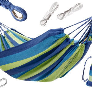 Hamak dwuosobowy 200x150 wzmocniony niebieski+ zestaw montażowy