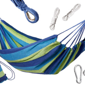 Hamak jednoosobowy 200x100 wzmocniony niebieski + zestaw montażowy