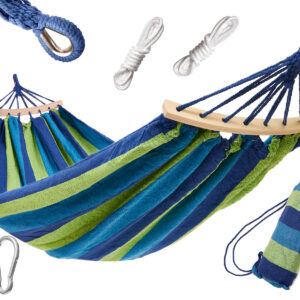 Hamak jednoosobowy 200x100 z drążkiem wzmocniony + zestaw montażowy